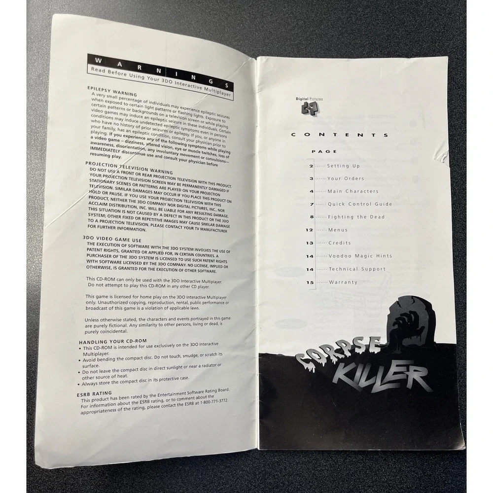 Corpse Killer Video Game User Manual 3DO Panasonic